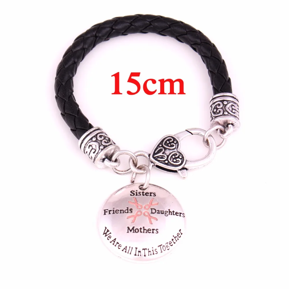 Женский кожаный цепной браслет с розовой лентой|chain bracelet|leather chain braceletbreast cancer awareness
