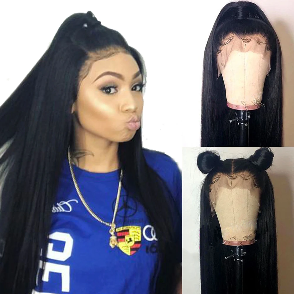 AllRun 360 Lace Frontal Wig Pre Plucked With Baby Hair Remy Human Wigs Brazilian Straight Bang | Шиньоны и парики