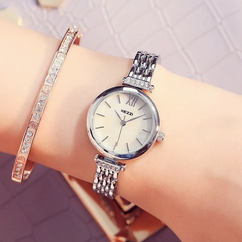 Kezzi Brand Quartz Watch Fine Rhinestone Bracelet Luxury Full Stainless Steel Women Dress Relogio Feminino | Наручные часы
