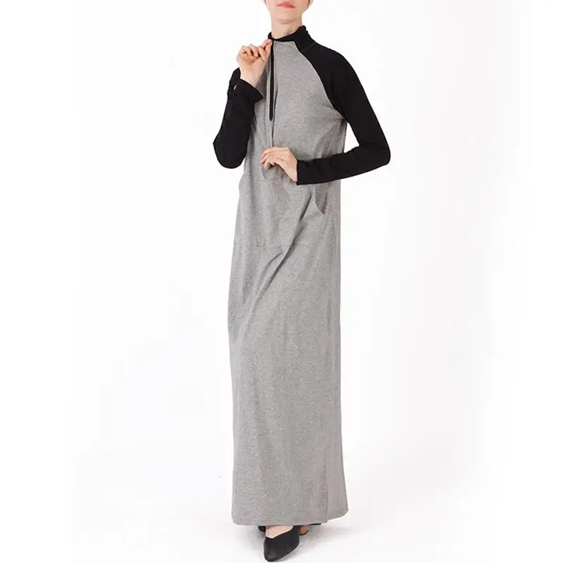 Gray Dress Толстовка abaya Дубай, Турция хиджаб мусульманское платье Кафтан Абая для женщин Кафтан Elbise турецкая исламская одежда Рамадан Халат - Цвет: Gray Dress