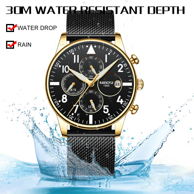 

NIBOSI Watch Men Luxury Sport Chronograph Quartz Wristwatch Mens Watches Leather Business Waterproof Watch Relogio Masculino