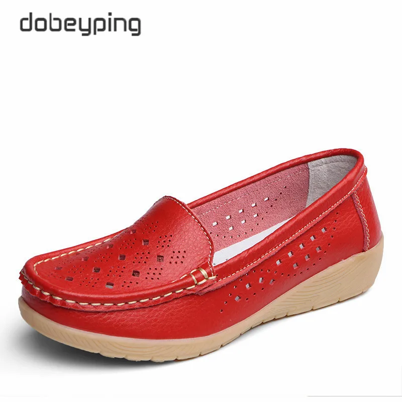 Red Dobeyping/Новинка; женская обувь из натуральной кожи на плоской подошве с вырезами; женские летние лоферы; мокасины; женская обувь; Размеры 35-41 - Цвет: Red