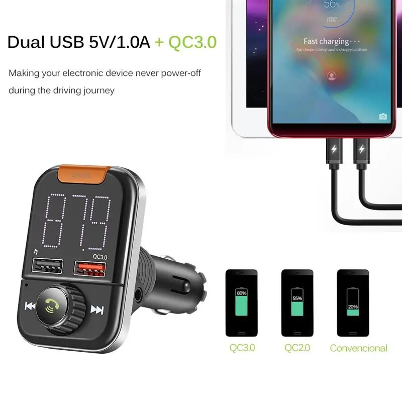 Bluetooth 5 0 Бас Звук FM передатчик для автомобиля беспроводной радио A2DP адаптер с