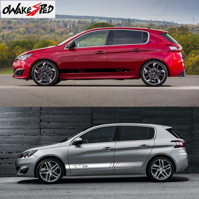 Спортивные полосы для Peugeot 308 наклейки на дверь и боковую юбку автомобиля