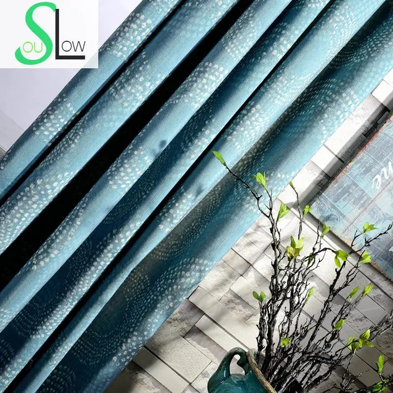 Шторы из хлопка с принтом синих фейерверков плотные шторы для гостиной спальни