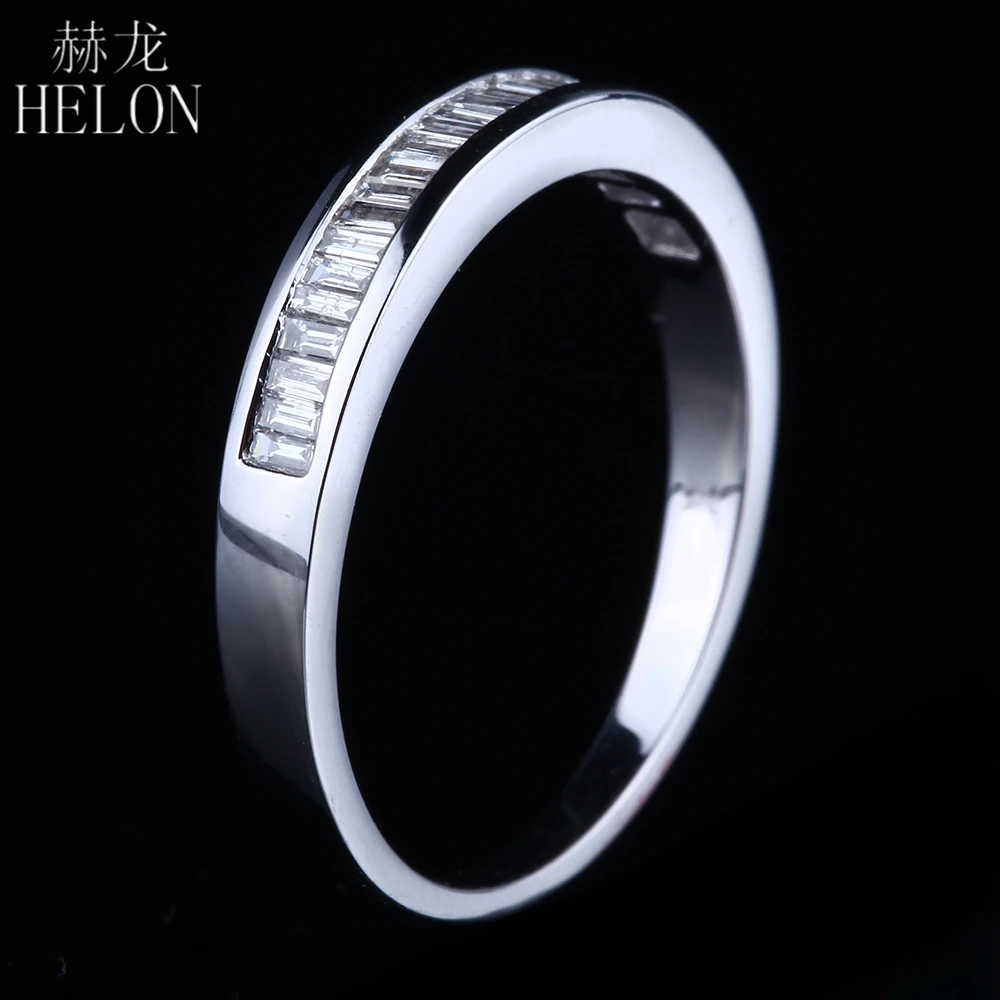 HELON Solid 14 k белое золото 0.29ct багет натуральные Алмазы обручальные свадебные женские ювелирные изделия кольцо канальная застежка