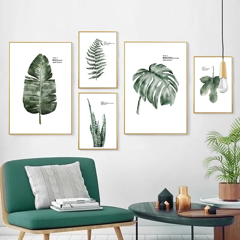 Акварельные тропические растения листья холст живопись искусство скандинавские
