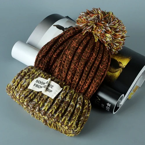 Женская шапка с помпонами, зимние шапки для девочек Gorro, модная прочная чашка, теплая плотная шапка, женские шапки, серые, бордовые - Цвет: Ginger yellow