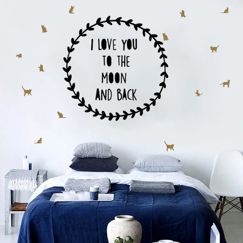Наклейка на стену I Love You To The Moon со съемным минималистичным дизайном