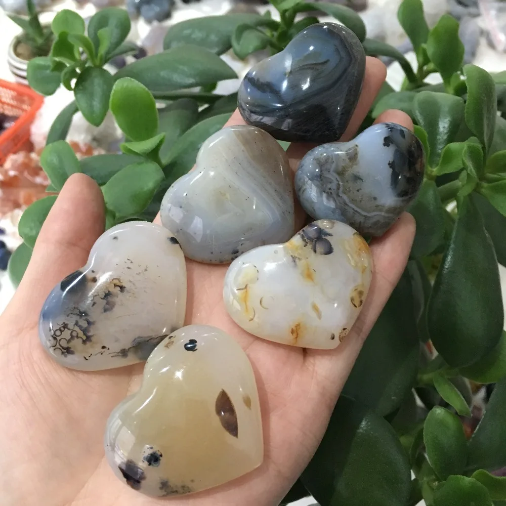 6 шт. натуральные водные растения Agate Crystal Love Heart полированный исцеление украшение