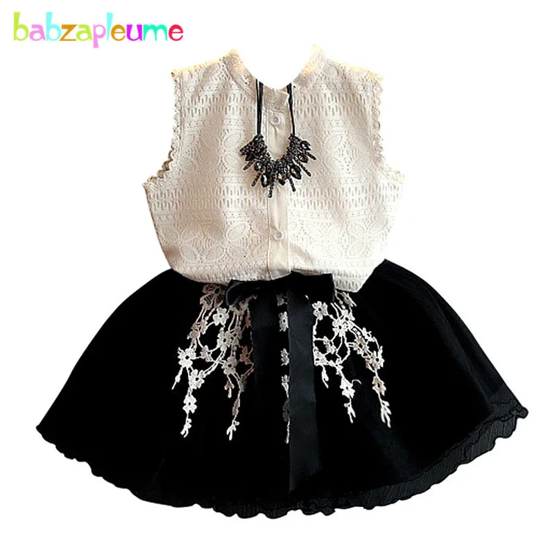 

2017 Summer Kids Clothes Girls Dress Sleeveless Little Lady Shirt tutu Skirt Children Costume Infant Clothing 2pcs girl set A162