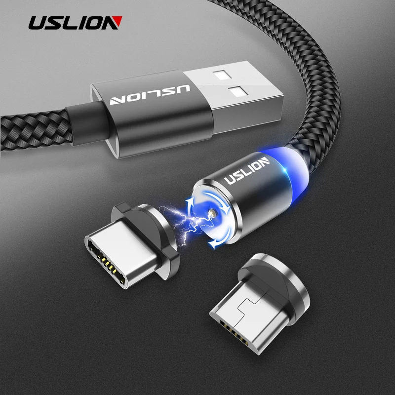 Магнитный светодиодный usb кабель USLION магнитный штекер USB Type C Micro для Samsung Xiaomi iPhone X 8