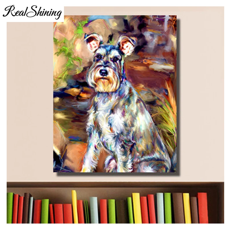 REALSHINING 5D DIY Алмазная картина &quotSchnauzer Dog&quot вышивка полностью квадратным