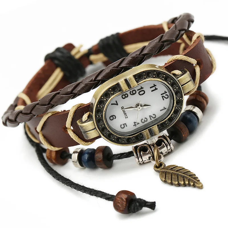 Женские часы с браслетом из натуральной кожи в этническом стиле|dama|damas fashiondamas watch |