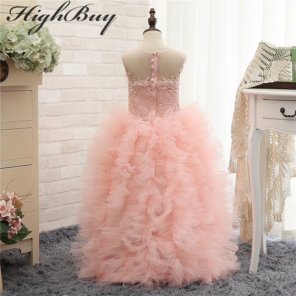Highbuy прекрасный оборками Кружева Дети Нарядные платья Line 2017 розовый Платье в