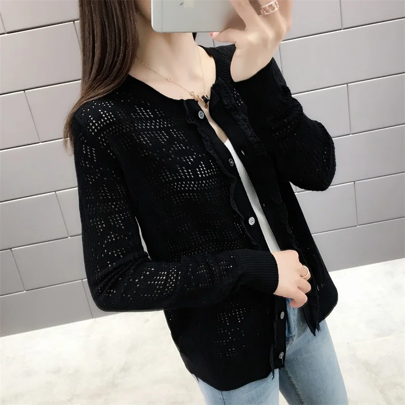 New Fashion 2019 Spring And Summer Women Slim Knit In Solid Colour Cardigan Full Sleeves |