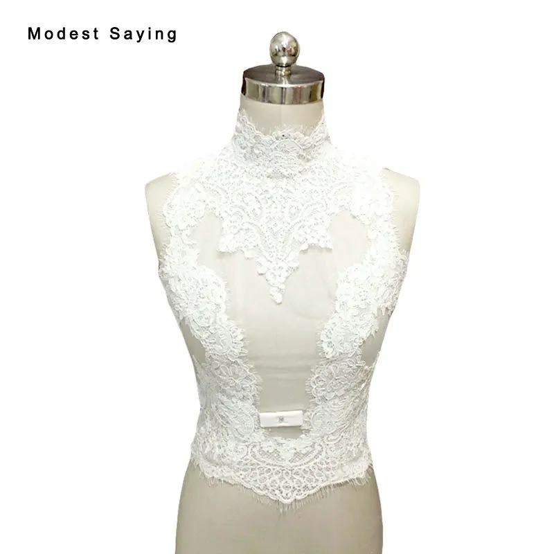 Элегантный кружевной Болеро жакет цвета слоновой кости с высокой горловиной и