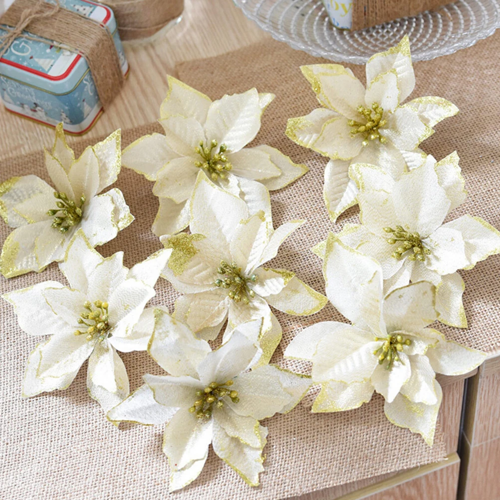 10pcs 13cm Glitter Artificial Wedding Christmas Flowers XMAS Tree Wreaths Decor Ornament | Дом и сад
