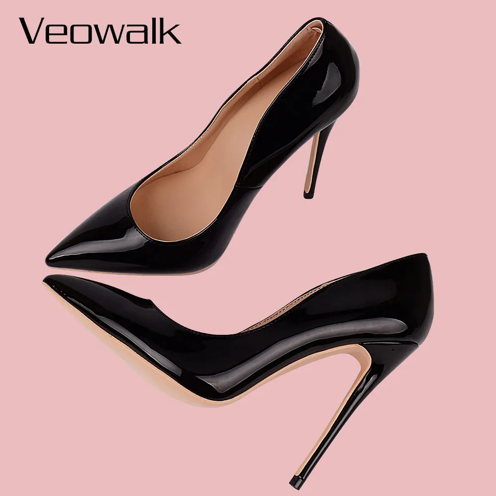 Veowalk/женские туфли-лодочки на высоком каблуке; черные офисные туфли с острым носком; туфли из лакированной кожи на шпильках; обувь для вечеринок; женская обувь по индивидуальному заказу