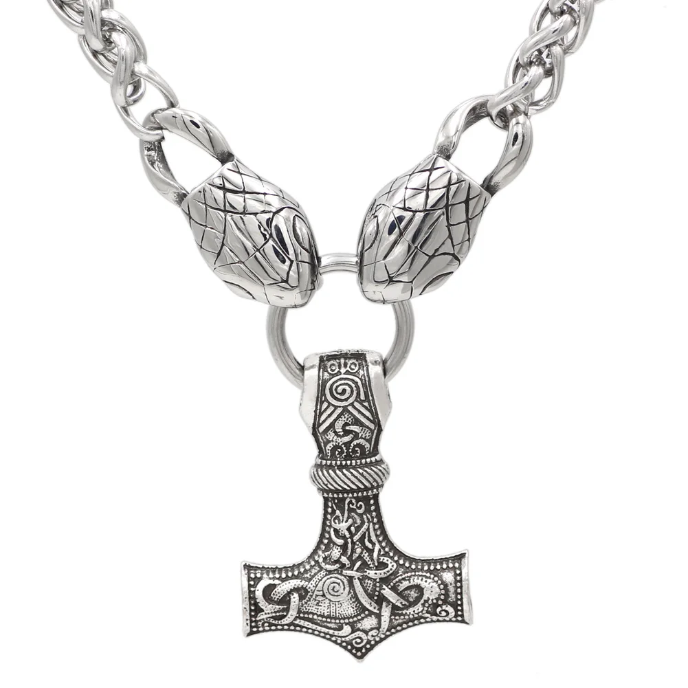 Мужская змеиная голова stainelss с подвеской thor hammer ожерелье подарочной сумкой