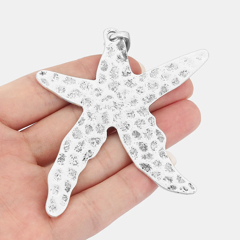 

2PCS Large Hammered Starfish Star Charms Pendants for Necklace Making Jewelry Findings 90x76mm