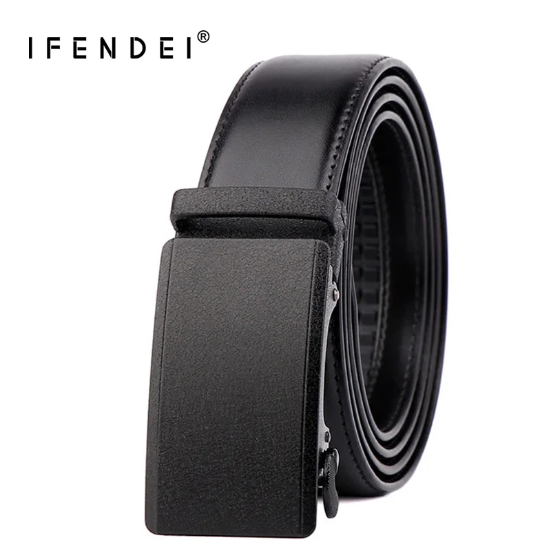 IFENDEI Leather Men's Belt Buckle Belts For Trousers Formals Man Business Black Automatic Strap 130cm |