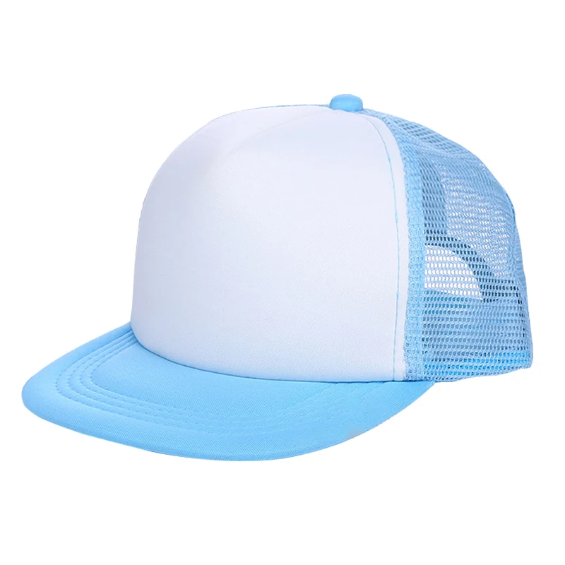 light blue Детская бейсбольная кепка, детская сетчатая Кепка, хлопковая, в полоску, на заказ, сделай сам, летняя кепка, Спортивная Кепка s, детская, однотонная, для мальчиков и девочек, головные уборы, аксессуары - Цвет: light blue