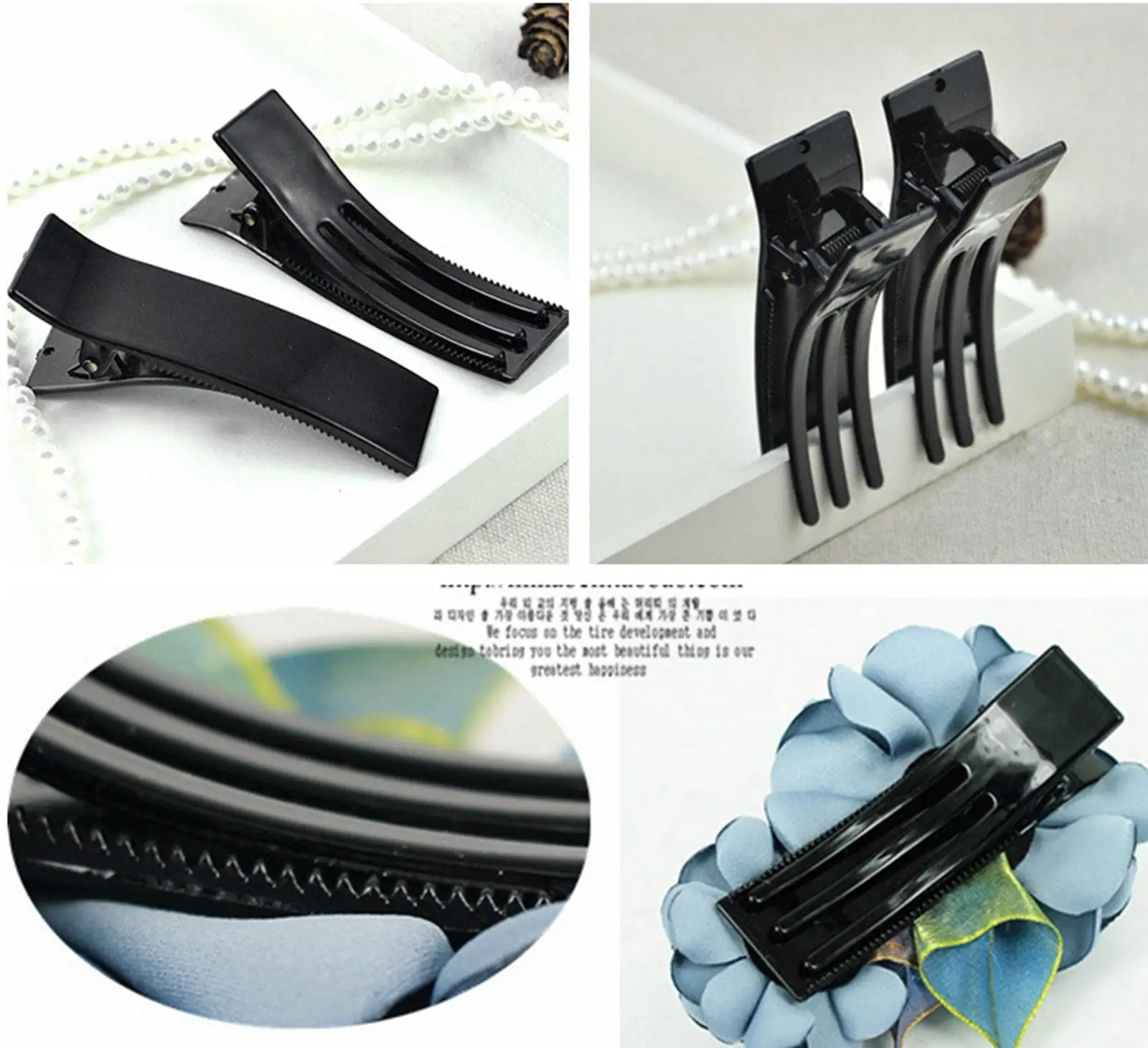 

6 Black Plastic Flat Top Crocodile Alligator Clips Blank Hair Bows Slides 88mm