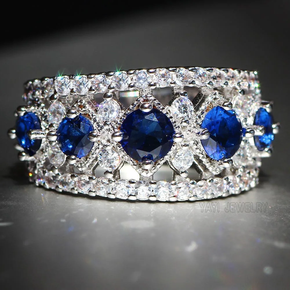 Женское кольцо с голубым Сапфиром И цирконом серебро 625 пробы|party fashion|engagement ringfashion
