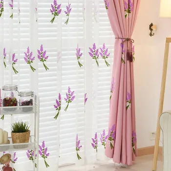 Romantic Lavender Embroidery Tulle Curtains For Kitchen Bedroom Living Room Sheer Curtain White Window Screens Voile Blinds