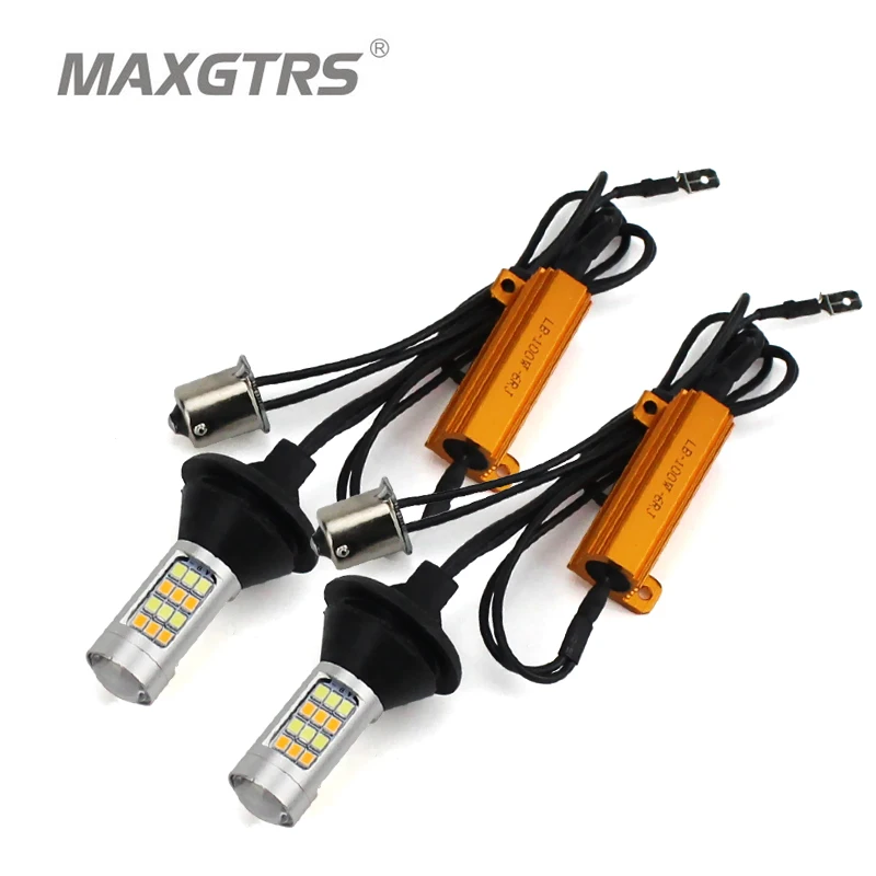 2x S25 1156 BA15S двойной цвет 42SMD 2835 белый/Ледяной Синий и янтарный светодиодный лампы