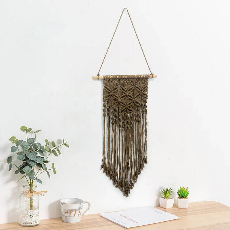 Bohemian Style Handmade Butterfly Pattern Knitted Wall Hanging for Living Room Bedroom Wooden Stick Cotton Thread Home Tapestry | Дом и сад