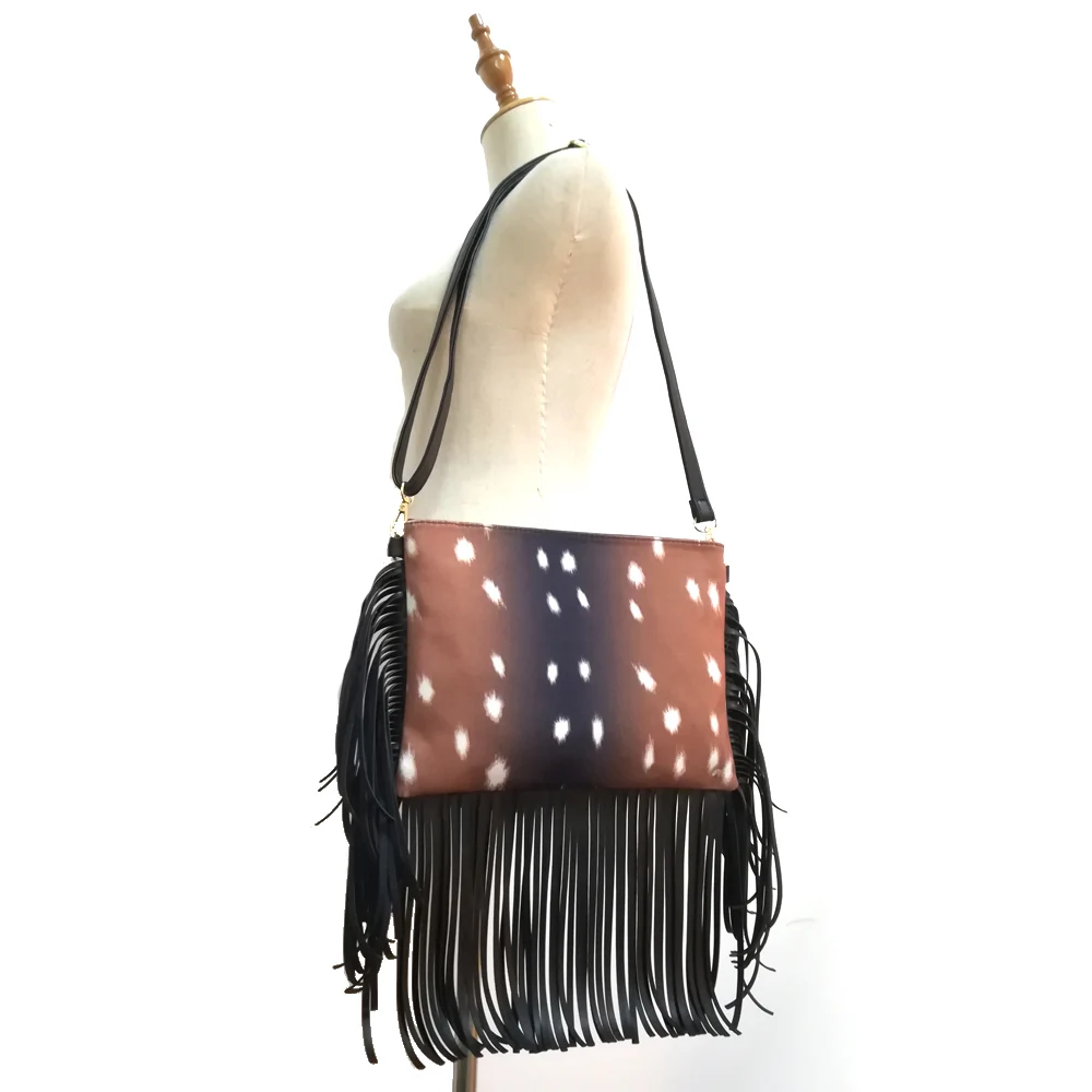 

Dropshipping 1pcs Sample Deer Messenger Bag Leopard Tassel Crossbody Bags Canvas Women Hippie Tassel Handbag DOMIL1208