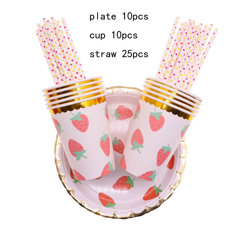 45pcs Strawberry Theme Party Supplies Plate Cup Straw for kids birthday Decoration Wedding Baby Shower | Дом и сад