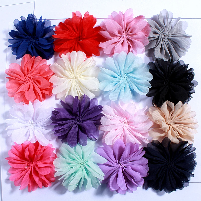 

10PCS 6.5CM Polyester Fluffy Ballerina Chiffon Flower For Kids Dress Headband Shoes Accessories Sunflower Lace Fabric Flowers