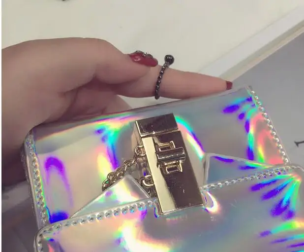 Винтажная сумка с голограммой лазерный серебристый кошелек Дамский клатч