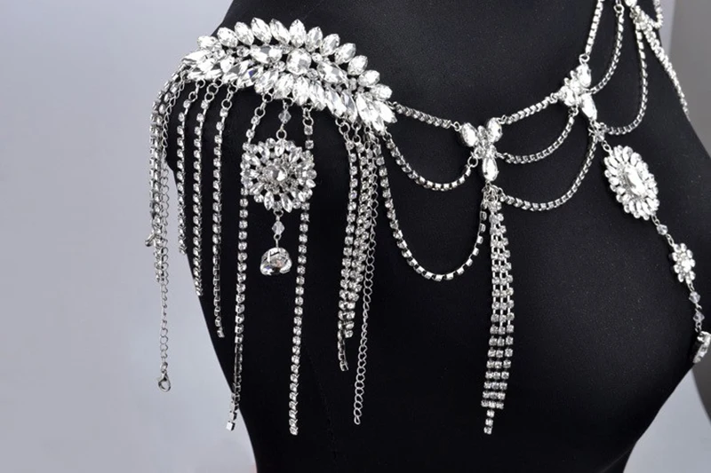Himstory Rhinestone Crystal Bridal Shoulder Chain Necklace Tassels Dangle Bid Necklace Wedding Party Chokers Necklace Jewelry