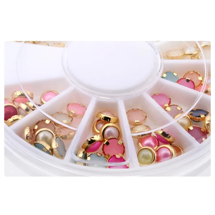 

1 Wheel Colorful Pearl Rivets Nail Rhinestones Round 4mm Metal Edge Glitter Nail Beads Studs Nail Art DIY Pearls Decorations