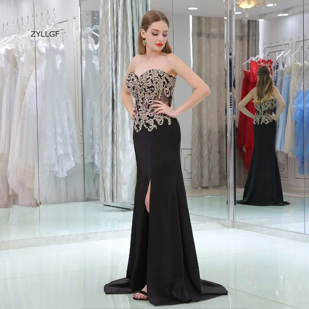 ZYLLGF сексуальное черное платье подружки невесты милое с высоким разрезом Vestidos Para