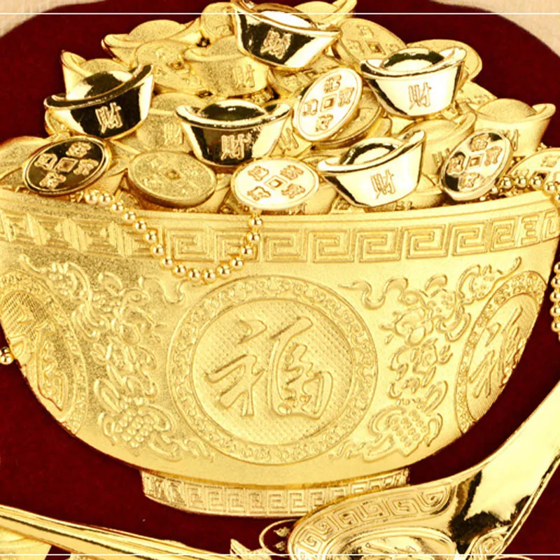 3D китайская картина Золотое богатство чаша в рамке 24 k Золотая фольга живопись