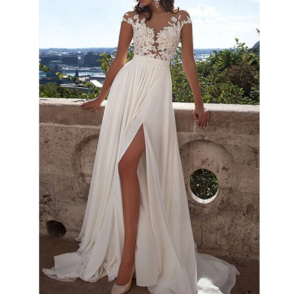 Кружевные свадебные платья с вышивкой Vestido de Noiva без рукавов белого цвета платье