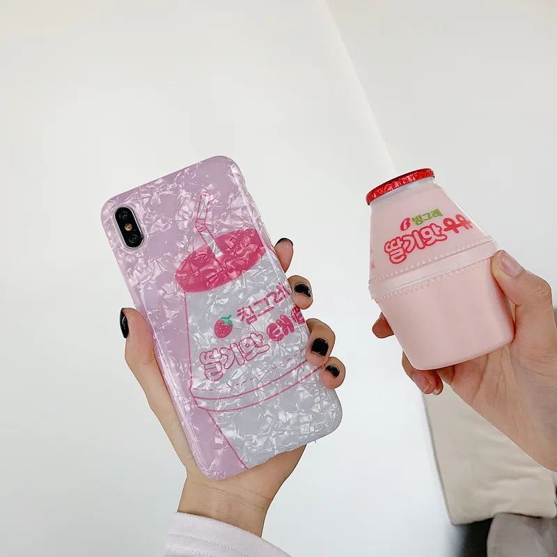 Корея девушка розовый клубника напиток iPhone exsmax Чехол для мобильного телефона