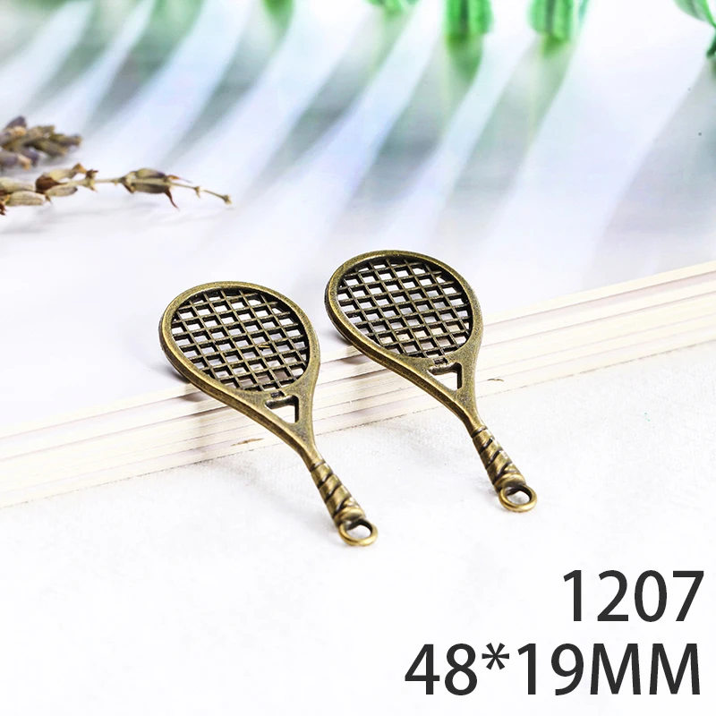 

48*19mm 5pcs Double-Sided Tennis Racket Alloy Pendant For Diy Jewelry Making 2 Colors Antique Silver Antique Bronze No.1207