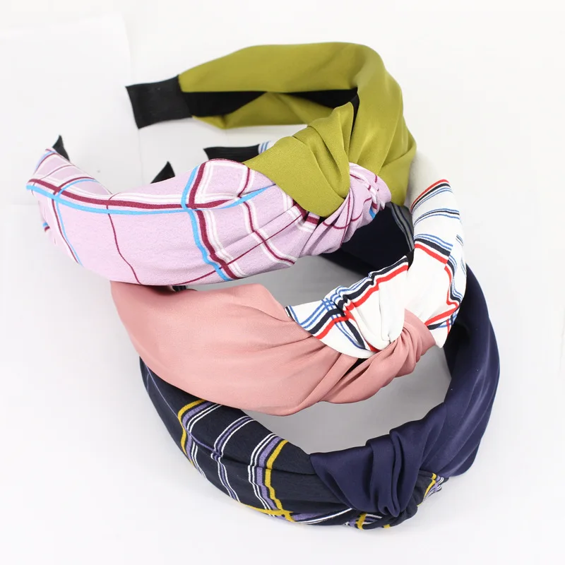 

1pcs Spring Summer Headband Head Scarf Girls Hairband Chinese Knot Plaid Patchwork Headbands Elastic Turban Headwrap
