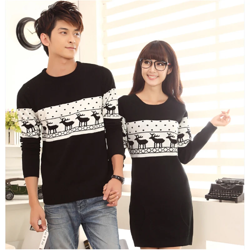 Winter Runway Women Casual Long Sleeve Sweater Wine Red Pullovers Matching Deer O-neck Cartoon Christmas New Year Sweaters | Женская