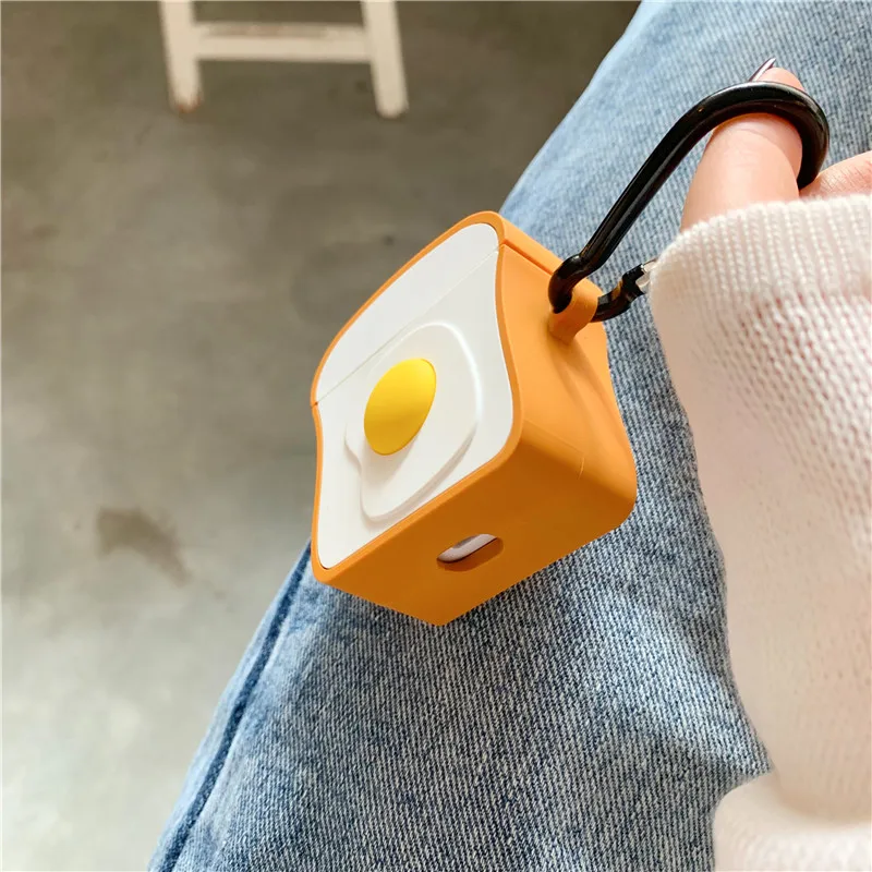 

3D Cute Toast Bread Shape Shockproof Earphone Cover For Apple Wireless Bluetooth Headset Airpods 1 2 Silicone Protection Cases