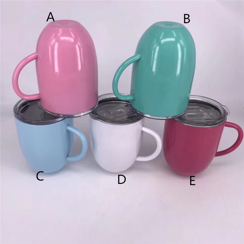 

50 pcs 10 oz Double Wall Stainless Steel Tumbler Milk Drinking Beer Swig Wine Cup Creative Egg Shape Coffee Tea Mug with Handle