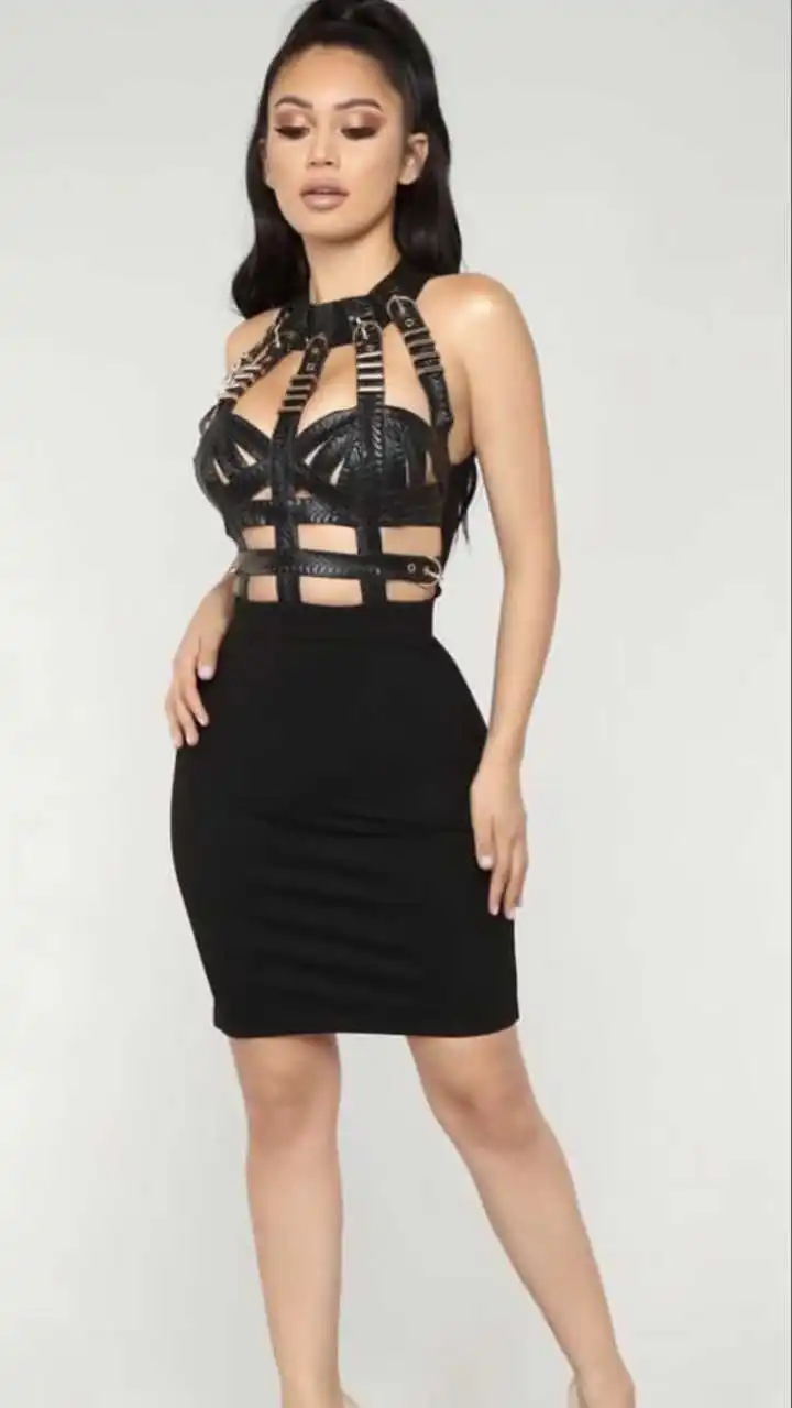 High Quality Black Luxury Eyelet Cut Out Celebrity Rayon Bandage Dress Evening Party | Женская одежда
