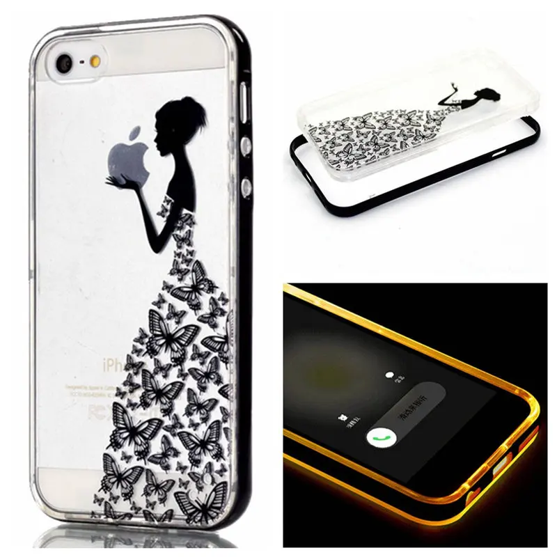 Для iPhone 5S Case Смарт Световой Называется Чувство СВЕТОДИОДНАЯ Вспышка 2 в 1 + Бампер