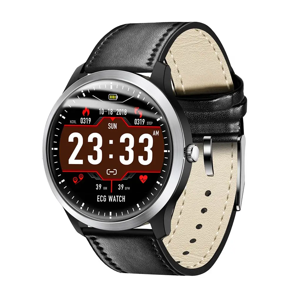 Leather Black LEMFO кожаные Металлические Смарт-часы ЭКГ PPG пульсометр Мониторинг Артериального Давления напоминание о звонках IP67 Водонепроницаемый для мужчин и женщин - Цвет: Leather Black